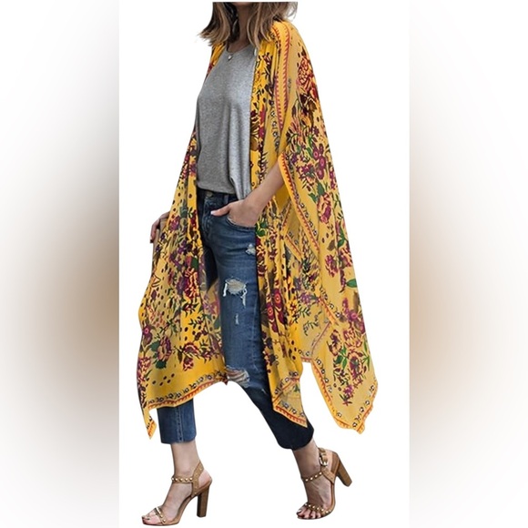 Unbranded Cool Kaftans Poncho with hibiscus floral stamped One Size. A29 - Picture 1 of 9